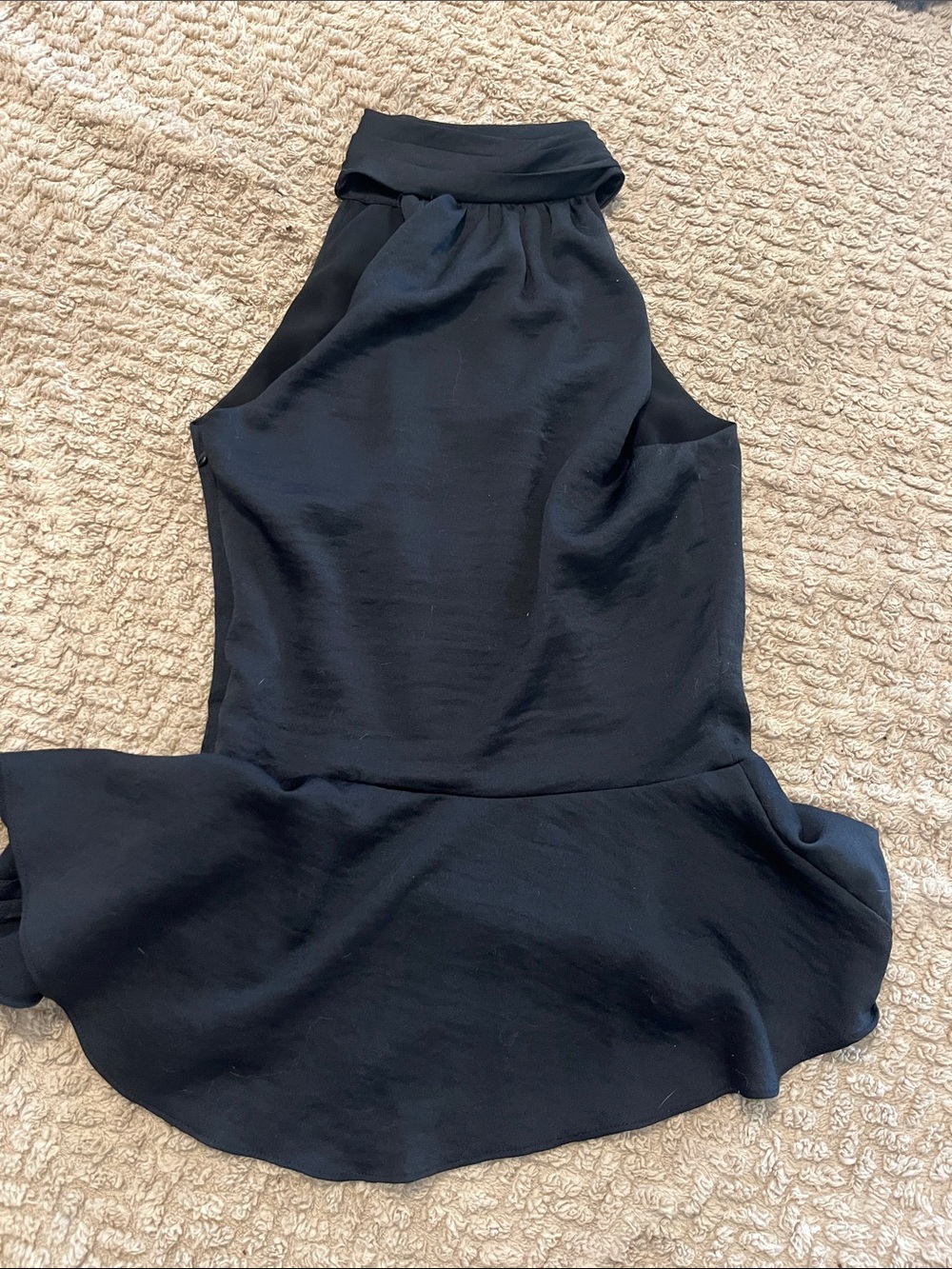 1. State Black Sleeveless Halter Peplum Blouse